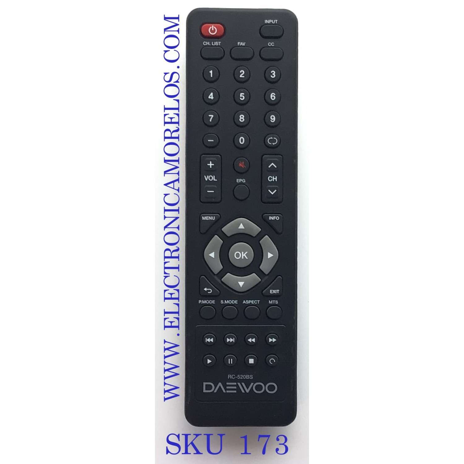 CONTROL REMOTO PARA TV DAEWOO / NUMERO DE PARTE RC-520BS / MODELO RC-520BS